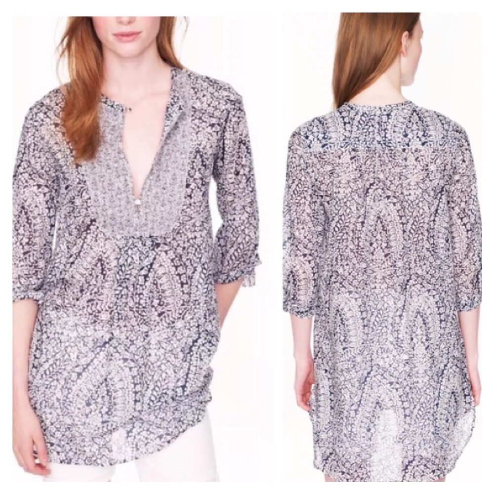 [J.Crew] Bell Floral Navy Tunic Top